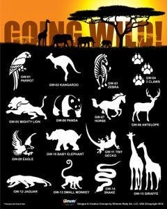 Glimmer Body Art Going Wild Glitter Tattoo Stencil & Poster Set