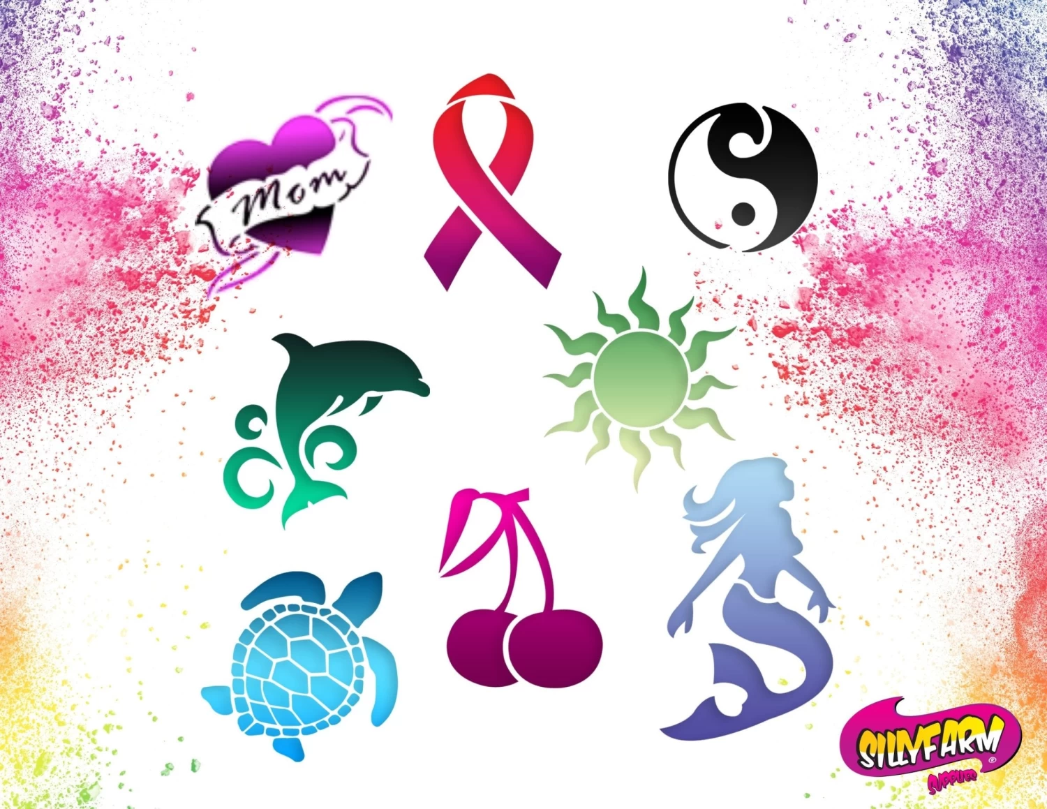 Silly Farm Airbrush Tattoo Stencil Set 7