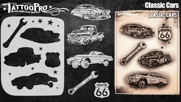Wiser's Classic Cars Airbrush Tattoo Pro Stencil Series 4