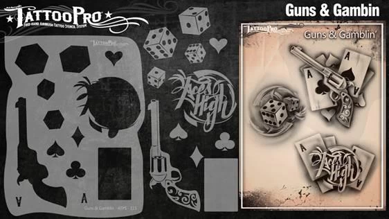 Wiser's Guns & Gambling Airbrush Tattoo Pro Stencil Series 2