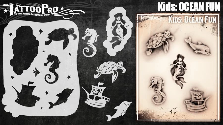 Wiser's Ocean Fun Airbrush Tattoo Pro Stencil- Kids Series